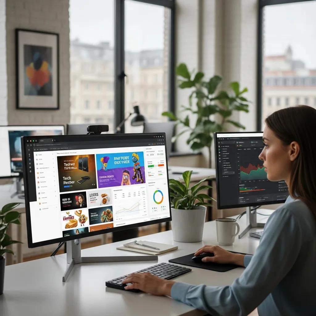 Digital marketing specialist managing a PPC campaign in a modern office