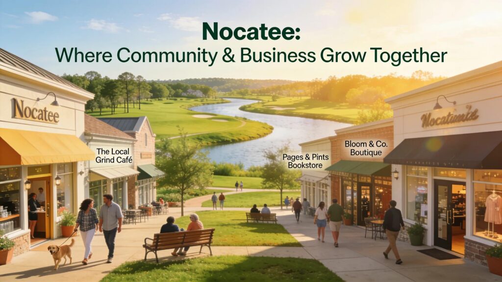 Nocatee Florida landscape depicting a community-focused atmosphere with local businesses